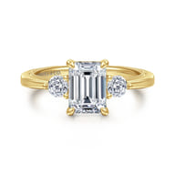 Georgia - 14K Yellow Gold Emerald Cut Three Stone Diamond Engagement Ring