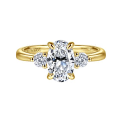 14K Yellow Gold Oval Three Stone Diamond Engagement Ring