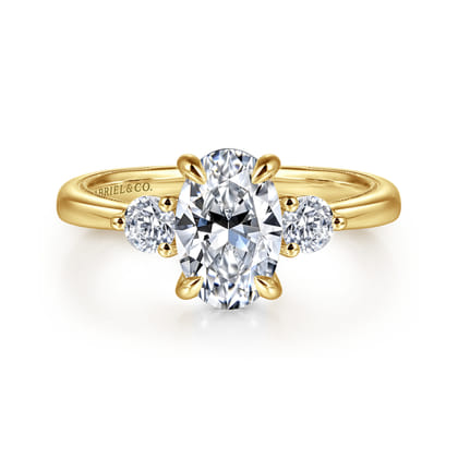 Georgia - 14K Yellow Gold Oval Three Stone Diamond Engagement Ring