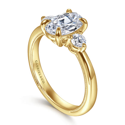 Georgia - 14K Yellow Gold Oval Three Stone Diamond Engagement Ring