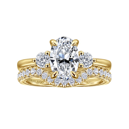 Georgia - 14K Yellow Gold Oval Three Stone Diamond Engagement Ring