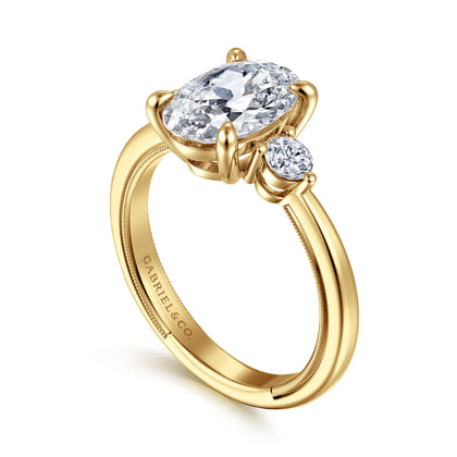 Georgia - 14K Yellow Gold Oval Three Stone Diamond Engagement Ring