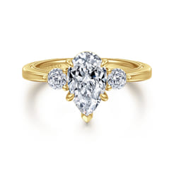 Georgia - 14K Yellow Gold Pear Shape Three Stone Diamond Engagement Ring