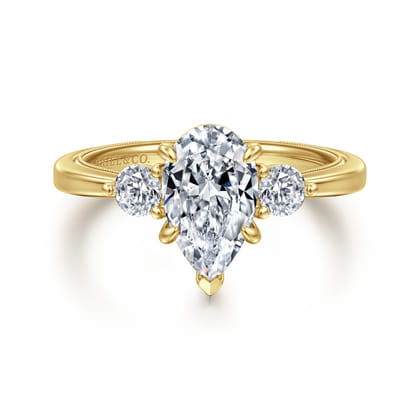 Georgia - 14K Yellow Gold Pear Shape Three Stone Diamond Engagement Ring