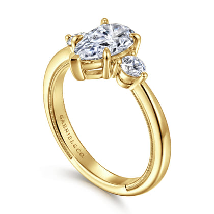 Georgia - 14K Yellow Gold Pear Shape Three Stone Diamond Engagement Ring