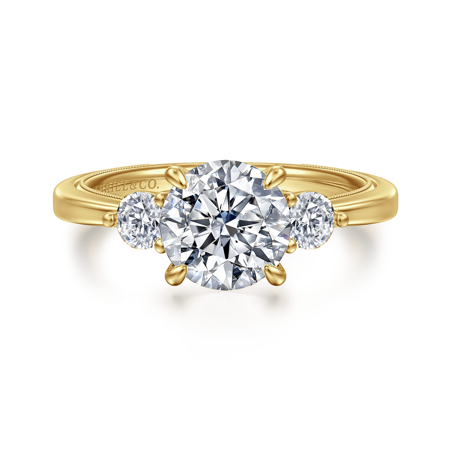 Georgia - 14K Yellow Gold Round Three Stone Diamond Engagement Ring