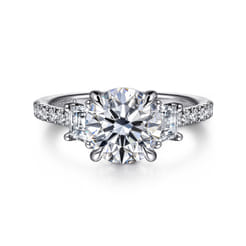 Georgie - 14K White Gold Round Three Stone Lotus Diamond Engagement Ring