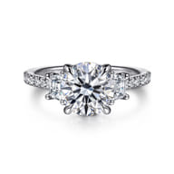 Georgie - 14K White Gold Round Three Stone Lotus Diamond Engagement Ring