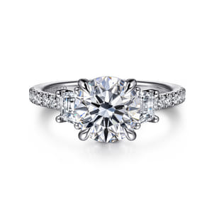 Georgie - 14K White Gold Round Three Stone Lotus Diamond Engagement Ring