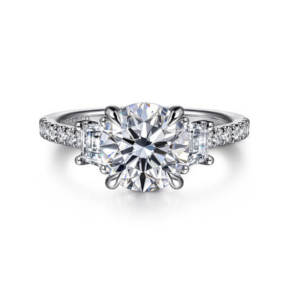 Georgie - 14K White Gold Round Three Stone Lotus Diamond Engagement Ring