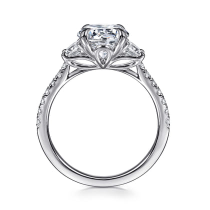 Georgie - 14K White Gold Round Three Stone Lotus Diamond Engagement Ring