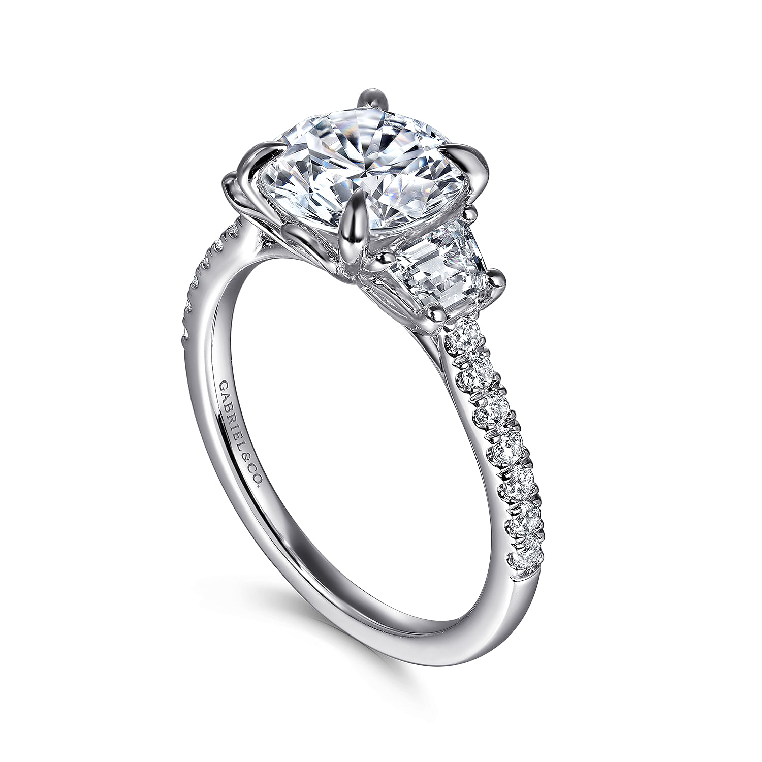 Georgie - 14K White Gold Round Three Stone Lotus Diamond Engagement Ring