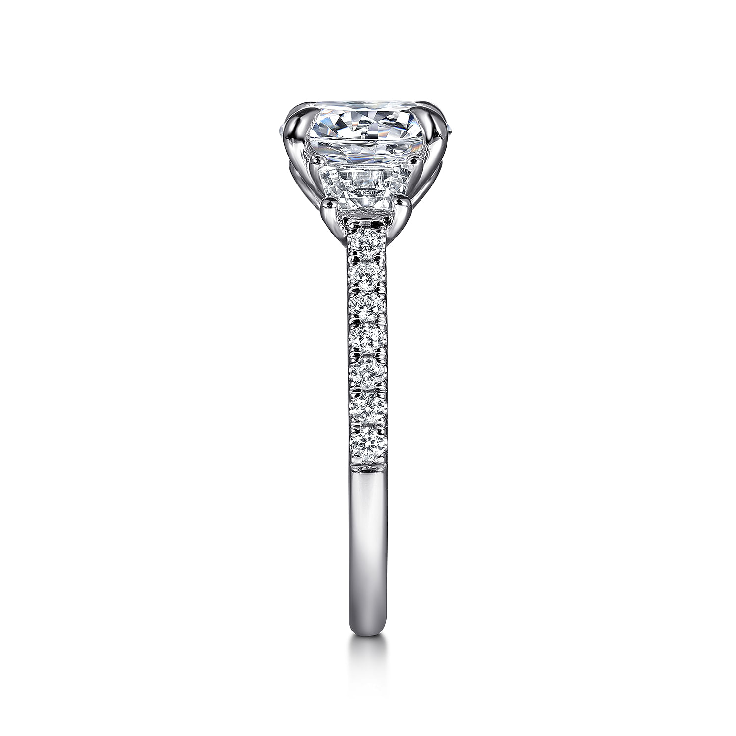 Georgie - 14K White Gold Round Three Stone Lotus Diamond Engagement Ring
