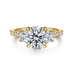 Georgie - 14K Yellow Gold Round Three Stone Lotus Diamond Engagement Ring
