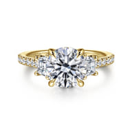 Georgie - 14K Yellow Gold Round Three Stone Lotus Diamond Engagement Ring