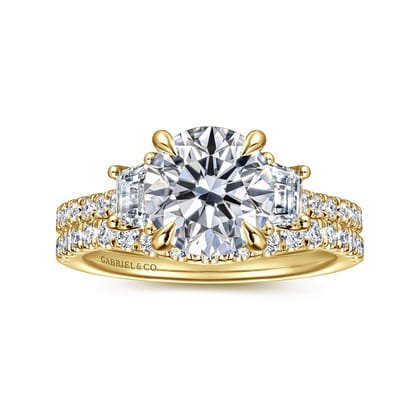 Georgie - 14K Yellow Gold Round Three Stone Lotus Diamond Engagement Ring