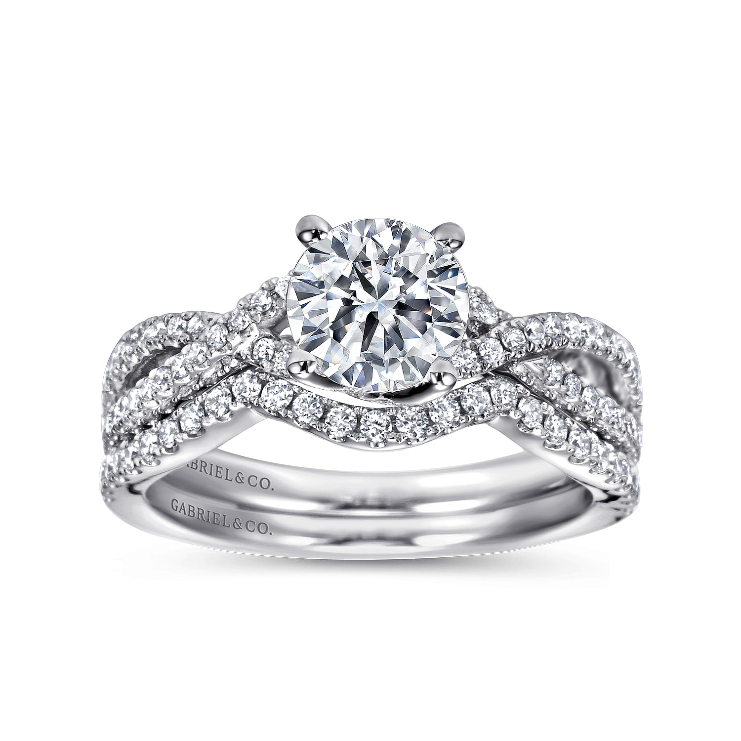 Gina - 14K White Gold Round Twisted Diamond Engagement Ring - 0.2 ct - Shot 4