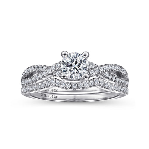 Gina - 14K White Gold Round Twisted Diamond Engagement Ring - 0.17 ct - Shot 4