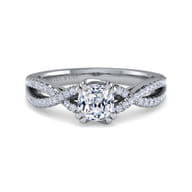 Gina - 14K White Gold Twisted Cushion Cut Diamond Engagement Ring