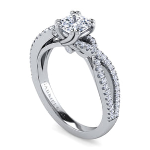 Gina - 14K White Gold Twisted Cushion Cut Diamond Engagement Ring