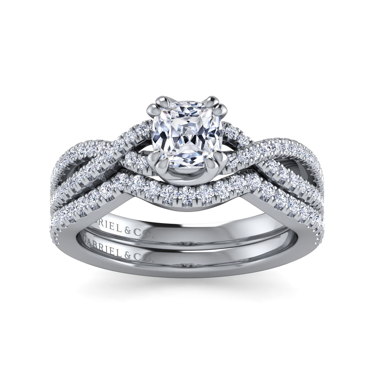 Gina - 14K White Gold Twisted Cushion Cut Diamond Engagement Ring - 0.2 ct - Shot 4