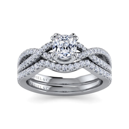 Gina - 14K White Gold Twisted Cushion Cut Diamond Engagement Ring