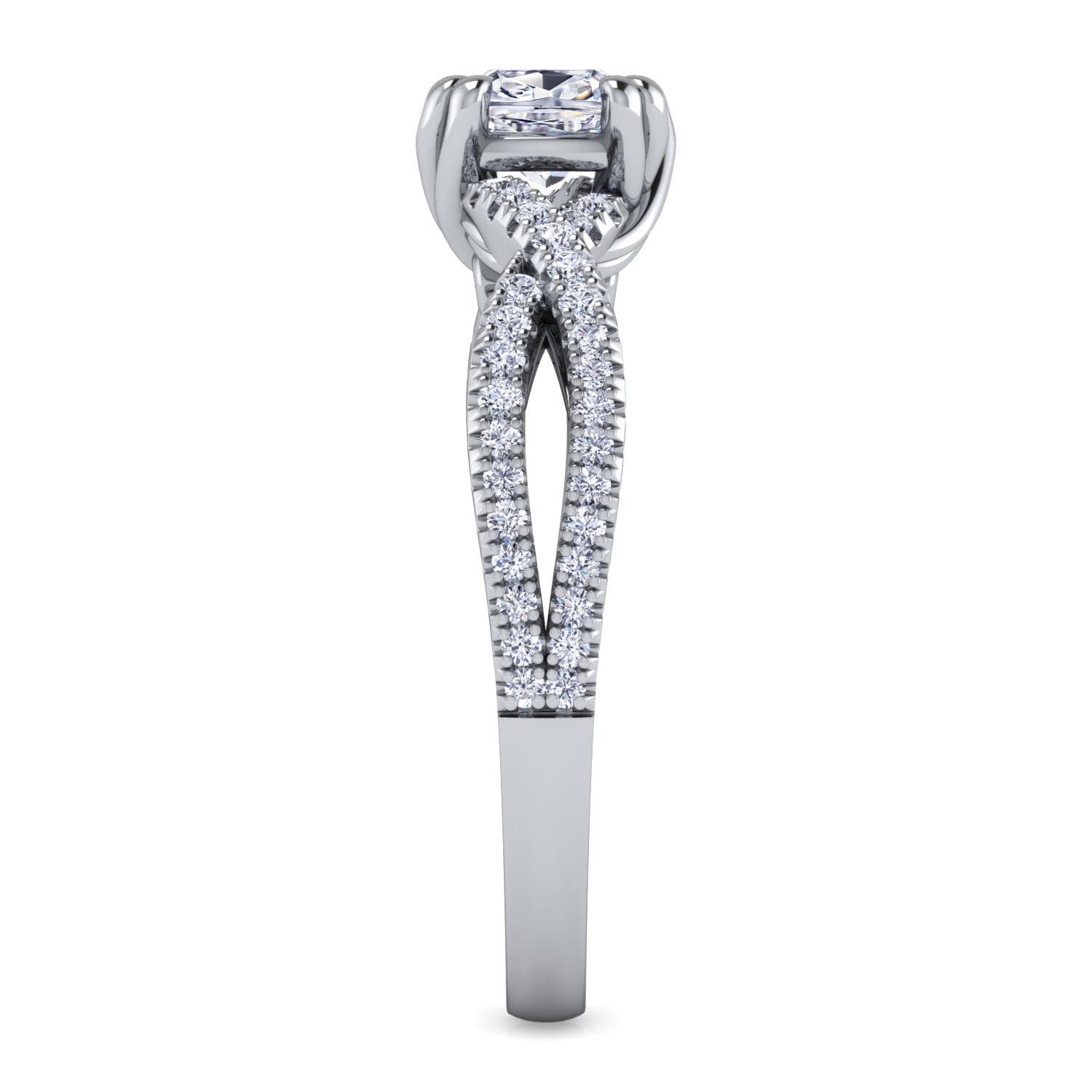 Gina - 14K White Gold Twisted Cushion Cut Diamond Engagement Ring