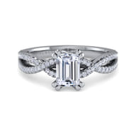 Gina - 14K White Gold Twisted Emerald Cut Diamond Engagement Ring