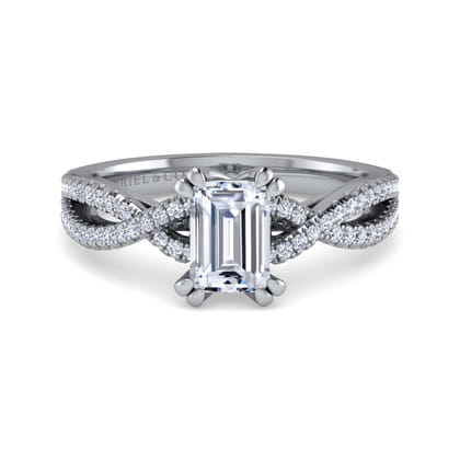 Gina - 14K White Gold Twisted Emerald Cut Diamond Engagement Ring
