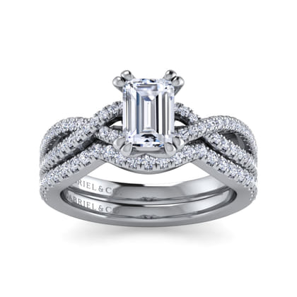 Gina - 14K White Gold Twisted Emerald Cut Diamond Engagement Ring