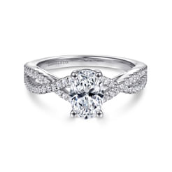 14K White Gold Twisted Oval Diamond Engagement Ring