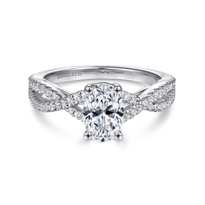 Gina - 14K White Gold Twisted Oval Diamond Engagement Ring
