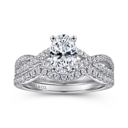 Gina - 14K White Gold Twisted Oval Diamond Engagement Ring