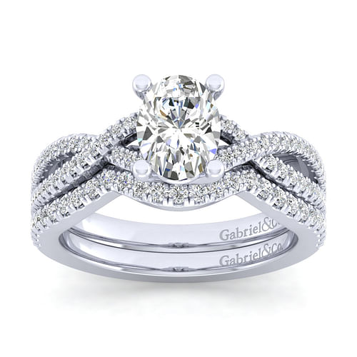 Gina - 14K White Gold Twisted Oval Diamond Engagement Ring - 0.2 ct - Shot 4