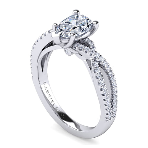 Gina - 14K White Gold Twisted Pear Shape Diamond Engagement Ring - 0.2 ct - Shot 3