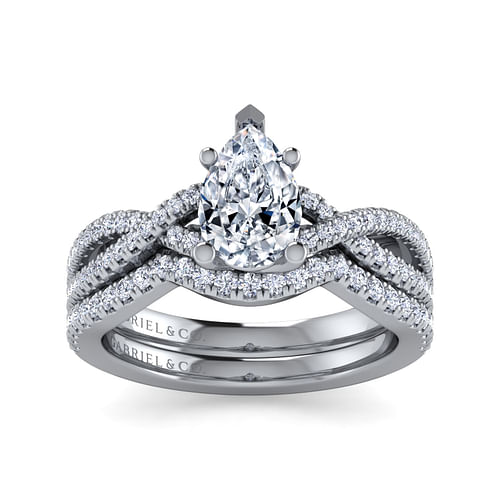 Gina - 14K White Gold Twisted Pear Shape Diamond Engagement Ring - 0.2 ct - Shot 4