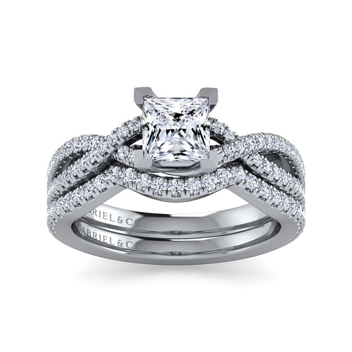 Gina - 14K White Gold Twisted Princess Cut Diamond Engagement Ring - 0.2 ct - Shot 4
