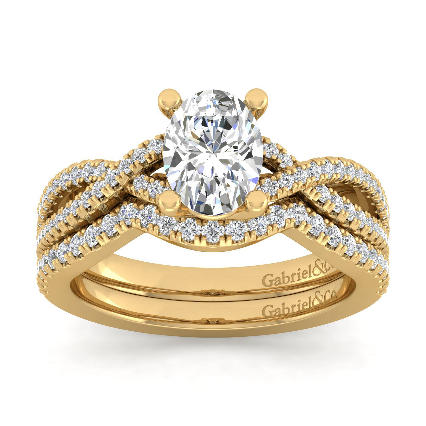 Gina - 14K Yellow Gold Twisted Oval Diamond Engagement Ring - 0.2 ct - Shot 4