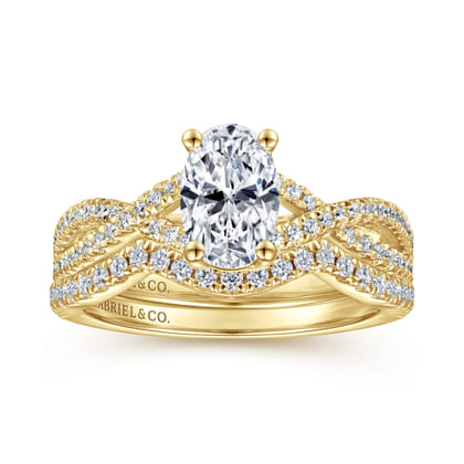 Gina - 14K Yellow Gold Twisted Oval Diamond Engagement Ring