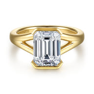 Giocanda - 14K Yellow Gold Split Shank Half Bezel Emerald Cut Diamond Engagement Ring