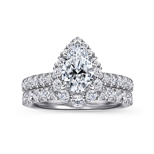 Giordana - 14K White Gold Pear Shape Halo Diamond Engagement Ring - 0.82 ct - Shot 4