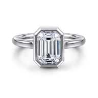 Giovana - 14K White Gold Emerald Cut Bezel Set Diamond Engagement Ring