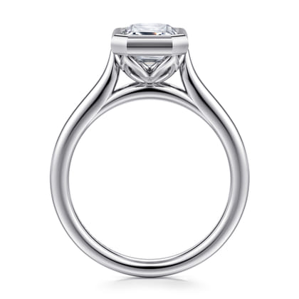 Giovana - 14K White Gold Emerald Cut Bezel Set Diamond Engagement Ring