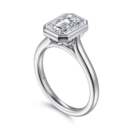 Giovana - 14K White Gold Emerald Cut Bezel Set Diamond Engagement Ring