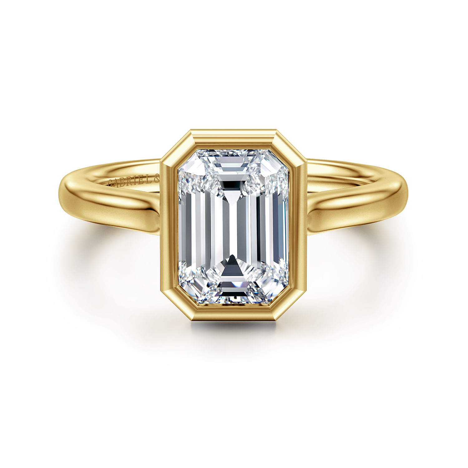 Giovana - 14K Yellow Gold Emerald Cut Bezel Set Diamond Engagement Ring