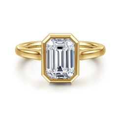 14K Yellow Gold Emerald Cut Bezel Set Diamond Engagement Ring