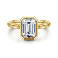 Giovana - 14K Yellow Gold Emerald Cut Bezel Set Diamond Engagement Ring