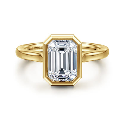 Giovana - 14K Yellow Gold Emerald Cut Bezel Set Diamond Engagement Ring