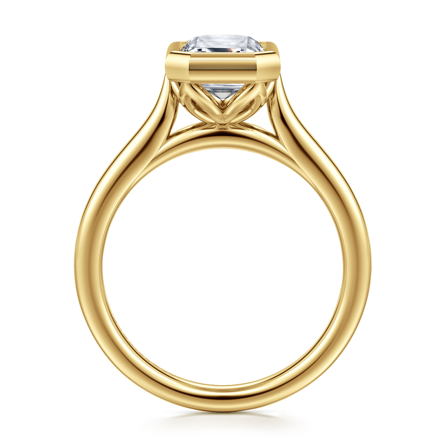 Giovana - 14K Yellow Gold Emerald Cut Bezel Set Diamond Engagement Ring