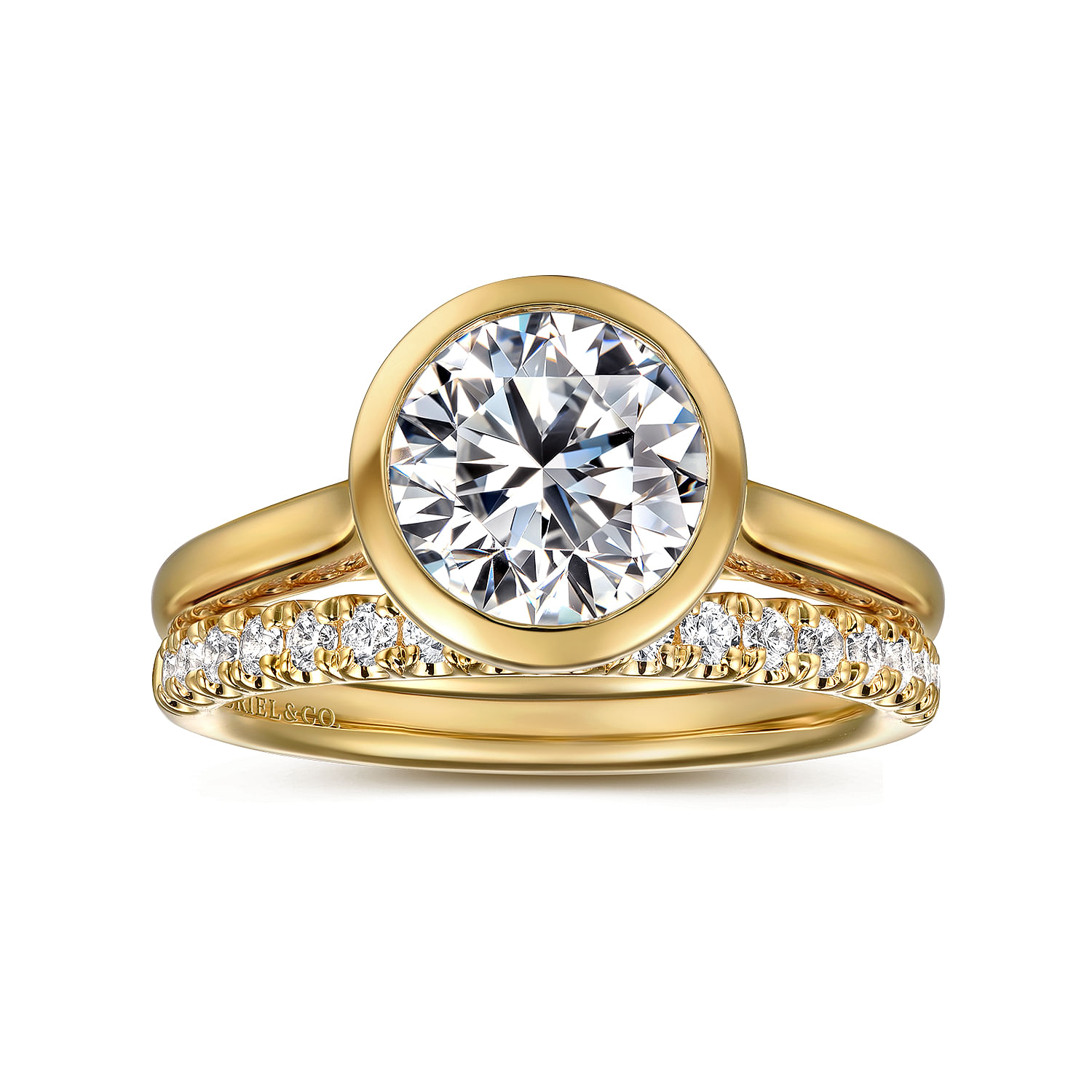 Giovana - 14K Yellow Gold Round Bezel Set Diamond Engagement Ring